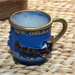 New Orleans Ceramic Souvenir mini mug cup Blue Gold Handle Landmark Collectible